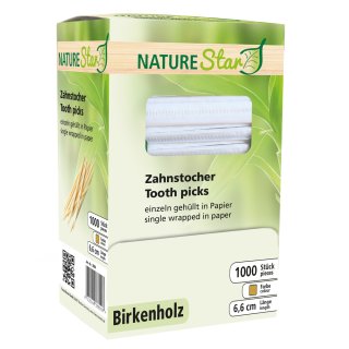 Zahnstocher / Birkenholz / einzeln in Papier gehüllt / 1000 Stück